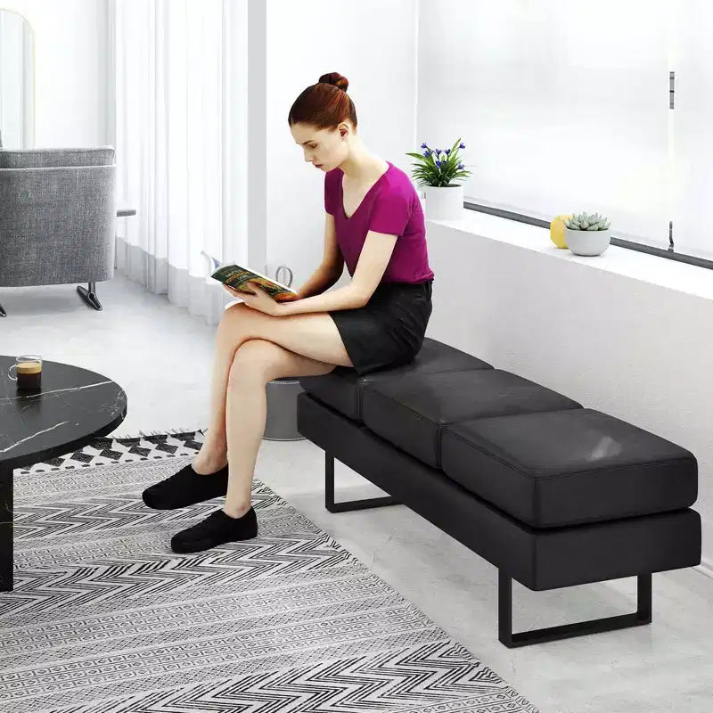 Waiting Room Bench Seating with Metal Frame Leg, Upholstered Reception Bench, Black/Gray