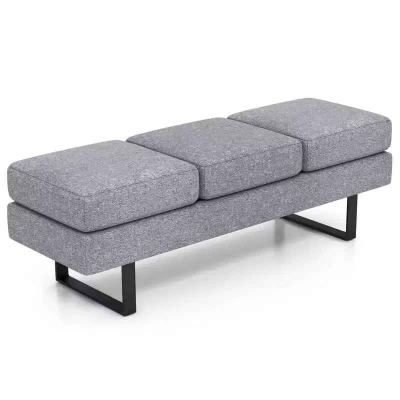 Waiting Room Bench Seating with Metal Frame Leg, Upholstered Reception Bench, Black/Gray