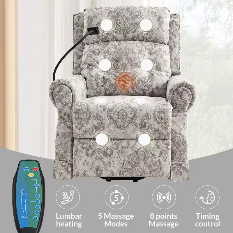 Lift Assist Power Recliner with Massage, Heat and Manual Headrest