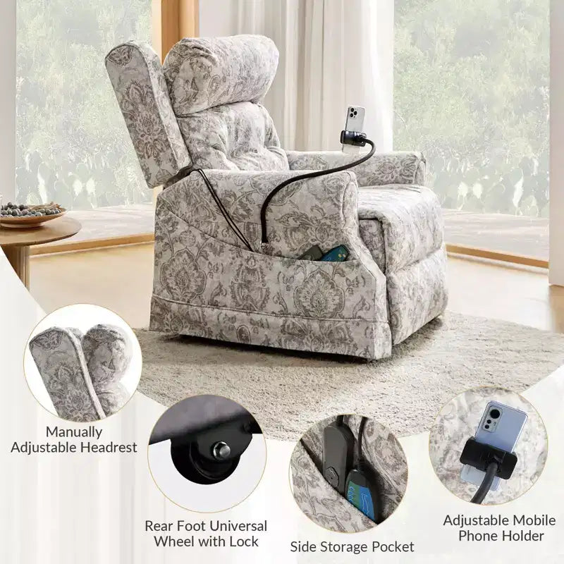 Lift Assist Power Recliner with Massage, Heat and Manual Headrest
