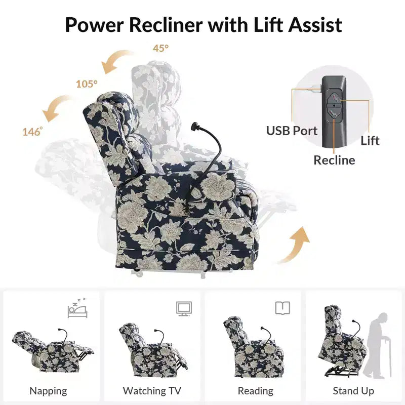 Lift Assist Power Recliner with Massage, Heat and Manual Headrest