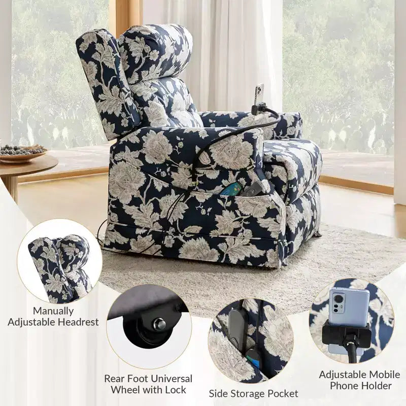 Lift Assist Power Recliner with Massage, Heat and Manual Headrest