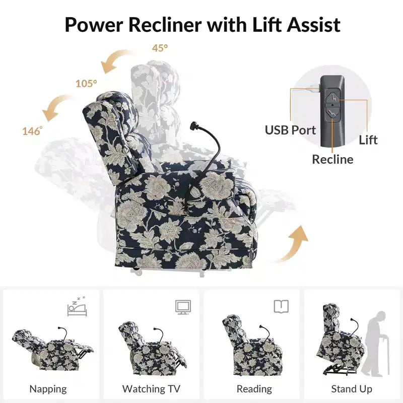 Lift Assist Power Recliner with Massage, Heat and Manual Headrest