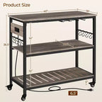 Rolling Kitchen Island with Charging Station and Glass Holders
