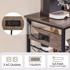 Rolling Kitchen Island with Charging Station and Glass Holders