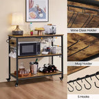 Rolling Kitchen Island with Charging Station and Glass Holders