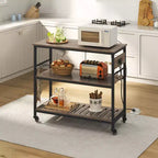 Rolling Kitchen Island with Charging Station and Glass Holders
