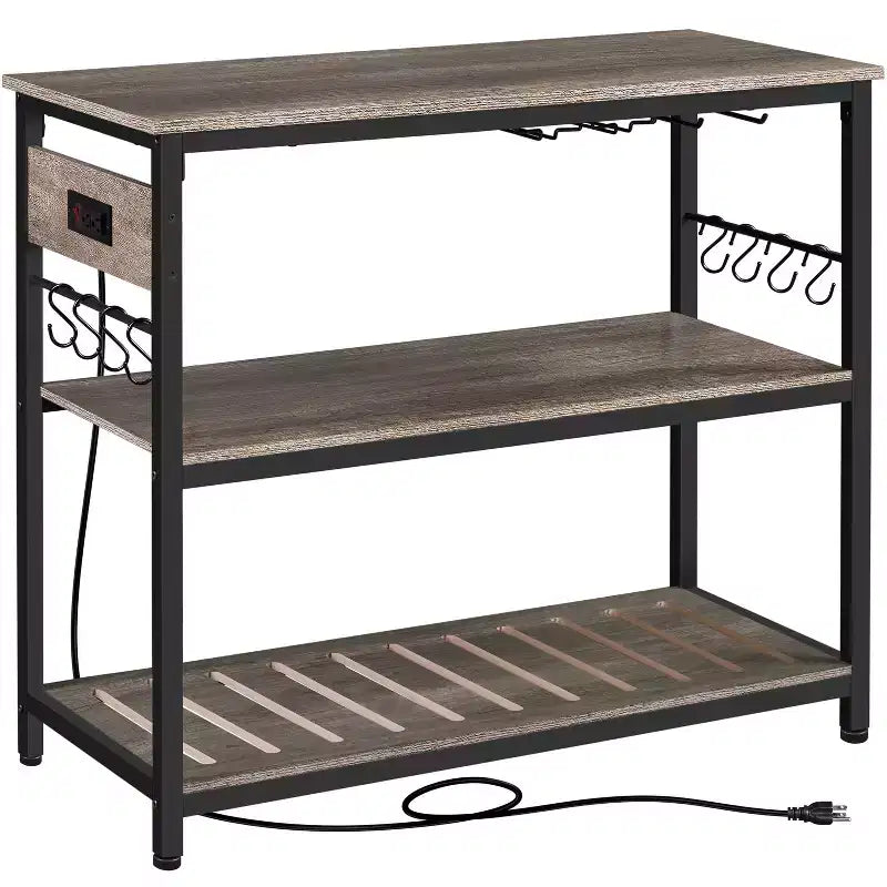 Rolling Kitchen Island with Charging Station and Glass Holders