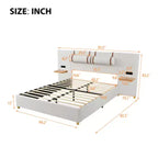 Queen-Size Velvet Upholstered Platform Bed with Dual Outlets, USB Charging Ports, Bedside Pillows, and Storage Shelves