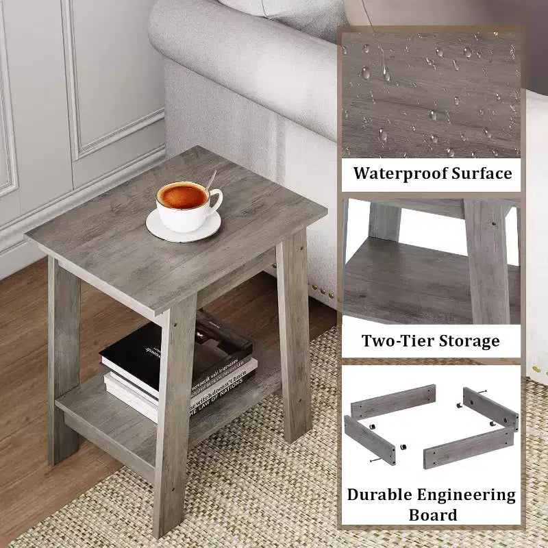 Farmhouse End Table  Rustic 2-Tier Side Table with Storage Shelf, Narrow Nightstand, Minimalist Accent Table for Living Room and Bedroom