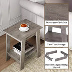 Farmhouse End Table  Rustic 2-Tier Side Table with Storage Shelf, Narrow Nightstand, Minimalist Accent Table for Living Room and Bedroom