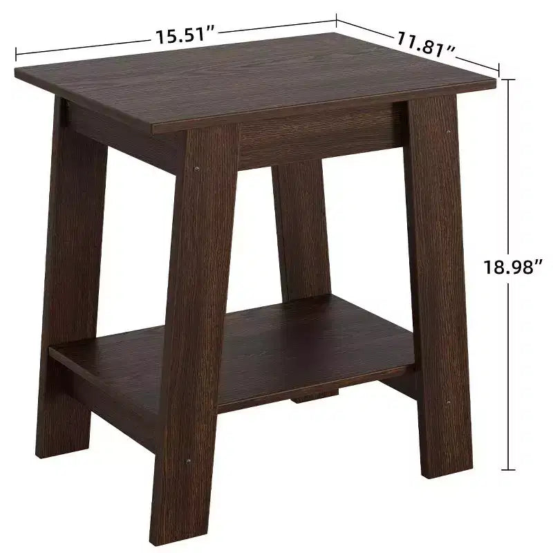 Farmhouse End Table  Rustic 2-Tier Side Table with Storage Shelf, Narrow Nightstand, Minimalist Accent Table for Living Room and Bedroom