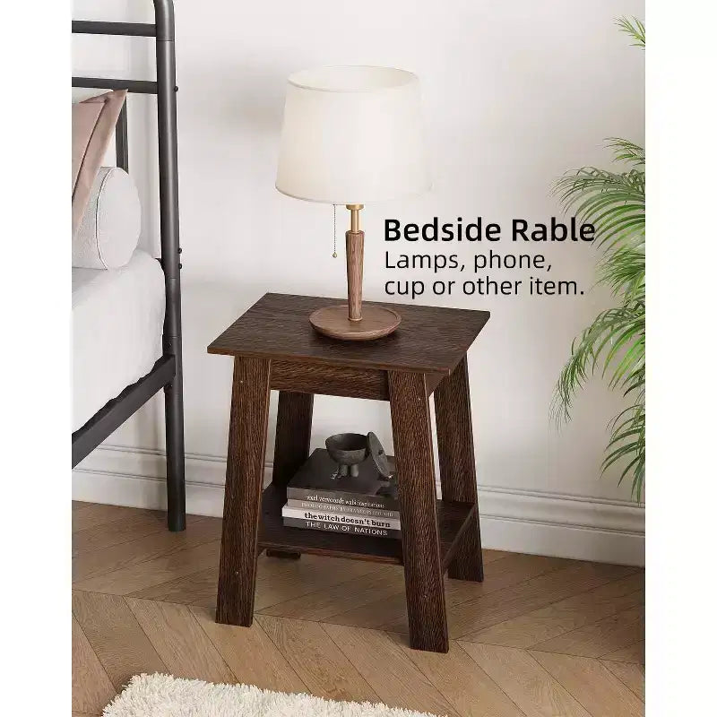 Farmhouse End Table  Rustic 2-Tier Side Table with Storage Shelf, Narrow Nightstand, Minimalist Accent Table for Living Room and Bedroom