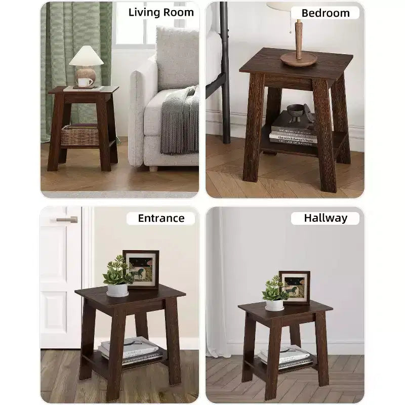 Farmhouse End Table  Rustic 2-Tier Side Table with Storage Shelf, Narrow Nightstand, Minimalist Accent Table for Living Room and Bedroom