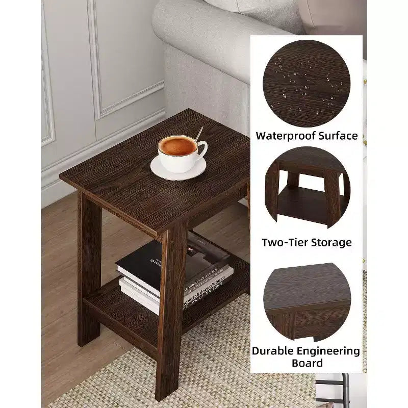 Farmhouse End Table  Rustic 2-Tier Side Table with Storage Shelf, Narrow Nightstand, Minimalist Accent Table for Living Room and Bedroom
