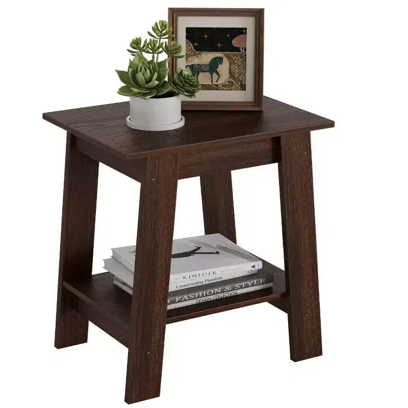 Farmhouse End Table  Rustic 2-Tier Side Table with Storage Shelf, Narrow Nightstand, Minimalist Accent Table for Living Room and Bedroom
