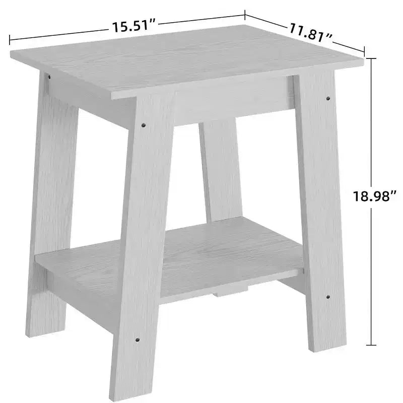 Farmhouse End Table  Rustic 2-Tier Side Table with Storage Shelf, Narrow Nightstand, Minimalist Accent Table for Living Room and Bedroom