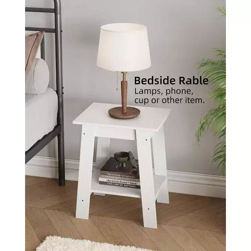Farmhouse End Table  Rustic 2-Tier Side Table with Storage Shelf, Narrow Nightstand, Minimalist Accent Table for Living Room and Bedroom