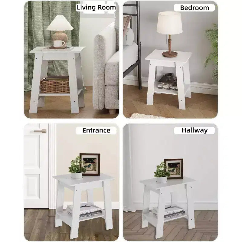 Farmhouse End Table  Rustic 2-Tier Side Table with Storage Shelf, Narrow Nightstand, Minimalist Accent Table for Living Room and Bedroom