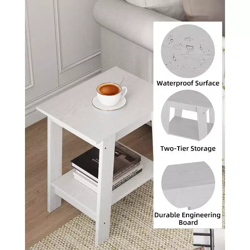 Farmhouse End Table  Rustic 2-Tier Side Table with Storage Shelf, Narrow Nightstand, Minimalist Accent Table for Living Room and Bedroom