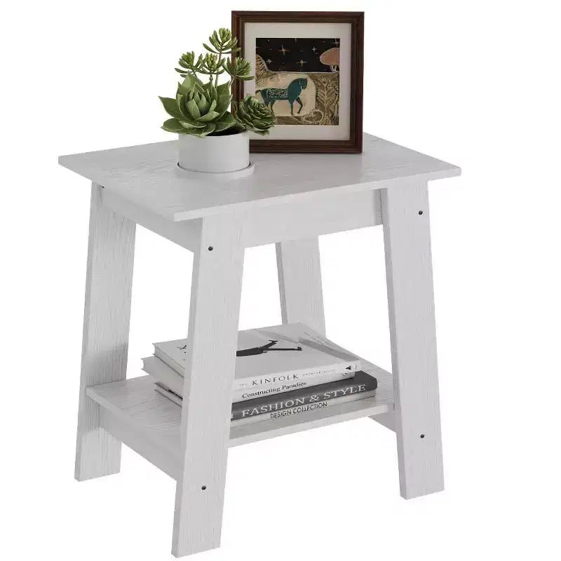 Farmhouse End Table  Rustic 2-Tier Side Table with Storage Shelf, Narrow Nightstand, Minimalist Accent Table for Living Room and Bedroom