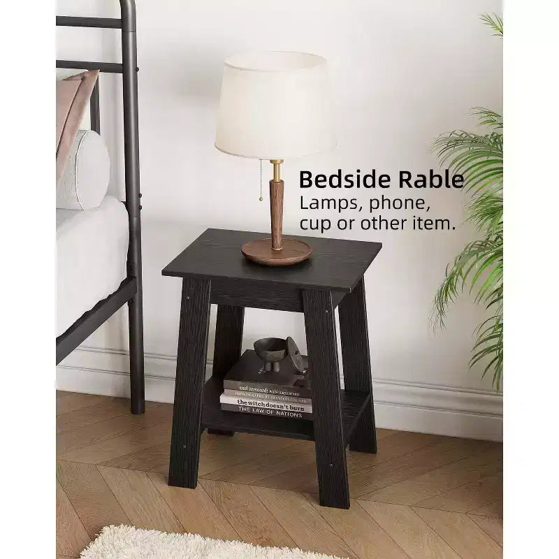 Farmhouse End Table  Rustic 2-Tier Side Table with Storage Shelf, Narrow Nightstand, Minimalist Accent Table for Living Room and Bedroom