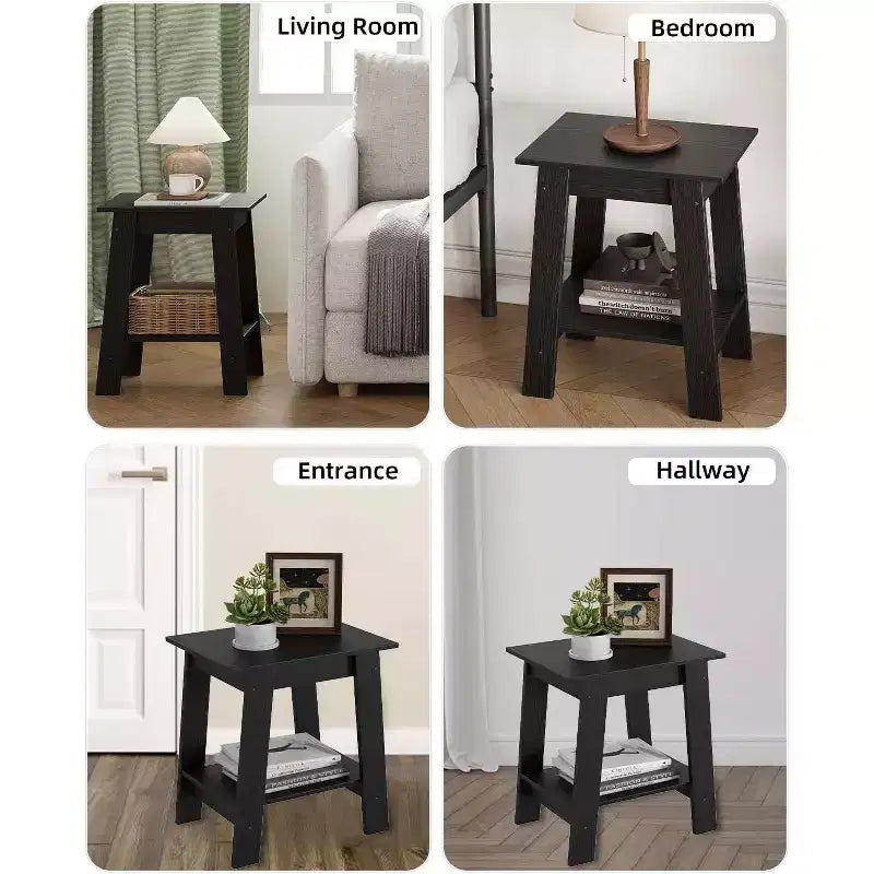 Farmhouse End Table  Rustic 2-Tier Side Table with Storage Shelf, Narrow Nightstand, Minimalist Accent Table for Living Room and Bedroom