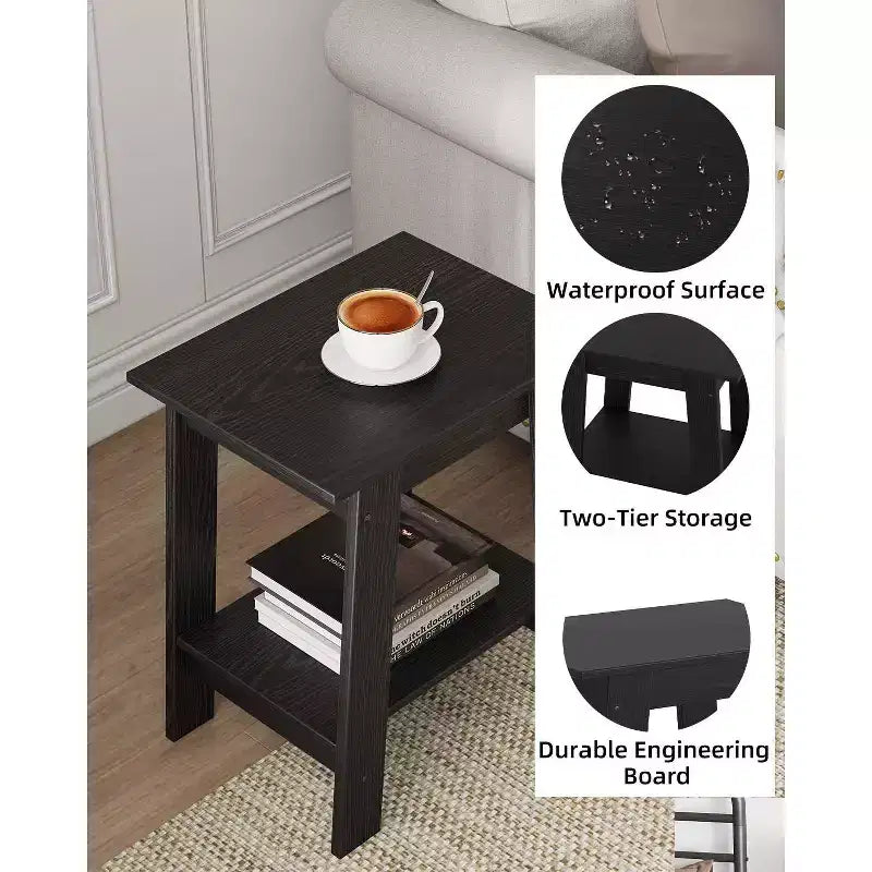 Farmhouse End Table  Rustic 2-Tier Side Table with Storage Shelf, Narrow Nightstand, Minimalist Accent Table for Living Room and Bedroom