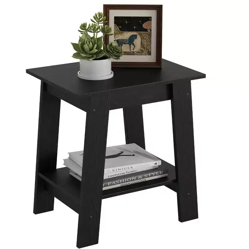 Farmhouse End Table  Rustic 2-Tier Side Table with Storage Shelf, Narrow Nightstand, Minimalist Accent Table for Living Room and Bedroom