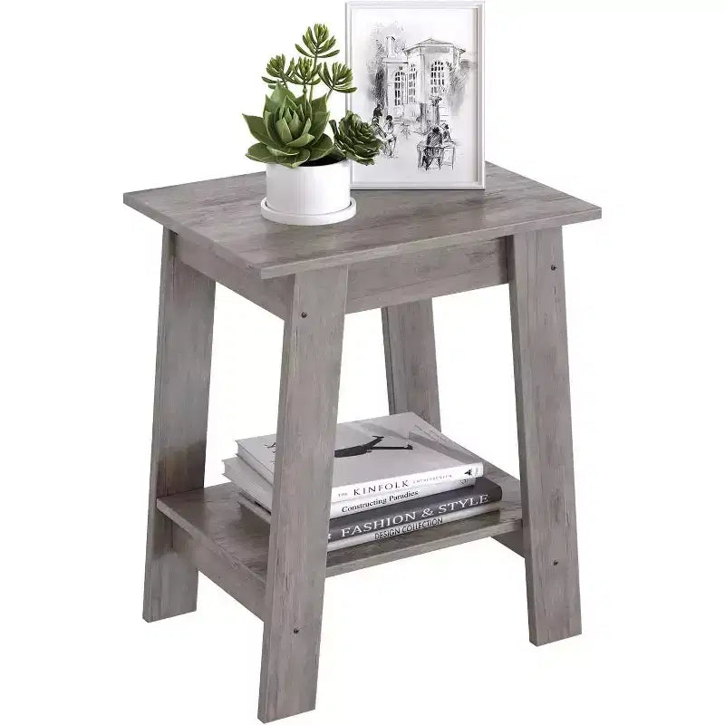 Farmhouse End Table  Rustic 2-Tier Side Table with Storage Shelf, Narrow Nightstand, Minimalist Accent Table for Living Room and Bedroom