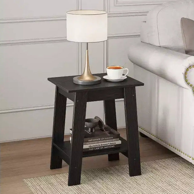 Farmhouse End Table  Rustic 2-Tier Side Table with Storage Shelf, Narrow Nightstand, Minimalist Accent Table for Living Room and Bedroom
