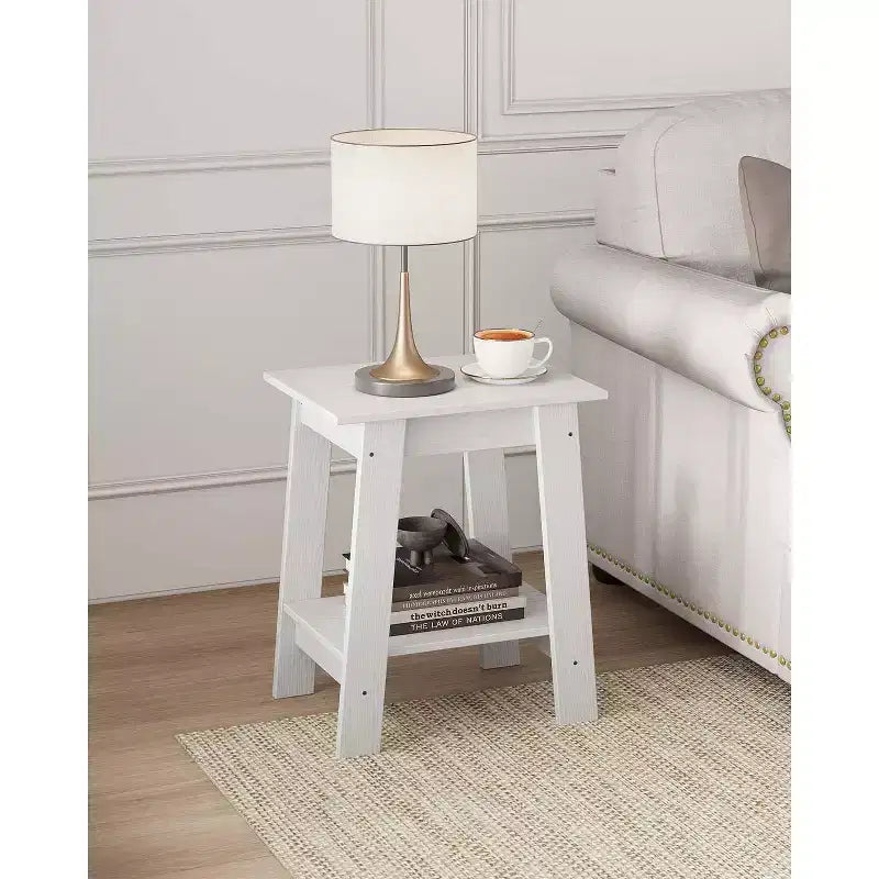 Farmhouse End Table  Rustic 2-Tier Side Table with Storage Shelf, Narrow Nightstand, Minimalist Accent Table for Living Room and Bedroom