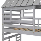 Twin over Twin House Bunk Bed with Trundle and Slide, Storage Staircase, Roof and Window Design