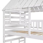 Twin over Twin House Bunk Bed with Trundle and Slide, Storage Staircase, Roof and Window Design