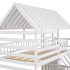 Twin over Twin House Bunk Bed with Trundle and Slide, Storage Staircase, Roof and Window Design