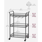 Bar Cart, Home Bar Serving Cart, Small Bar Cart with 3-Tier Shelf, Wine Holders, Glass Holders, Bar Cart, 15 x 23.6 x 36.2 Inches
