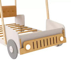 Wood Car Bed with Pillow, Ceiling Cloth and LED, Natural