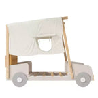 Wood Car Bed with Pillow, Ceiling Cloth and LED, Natural