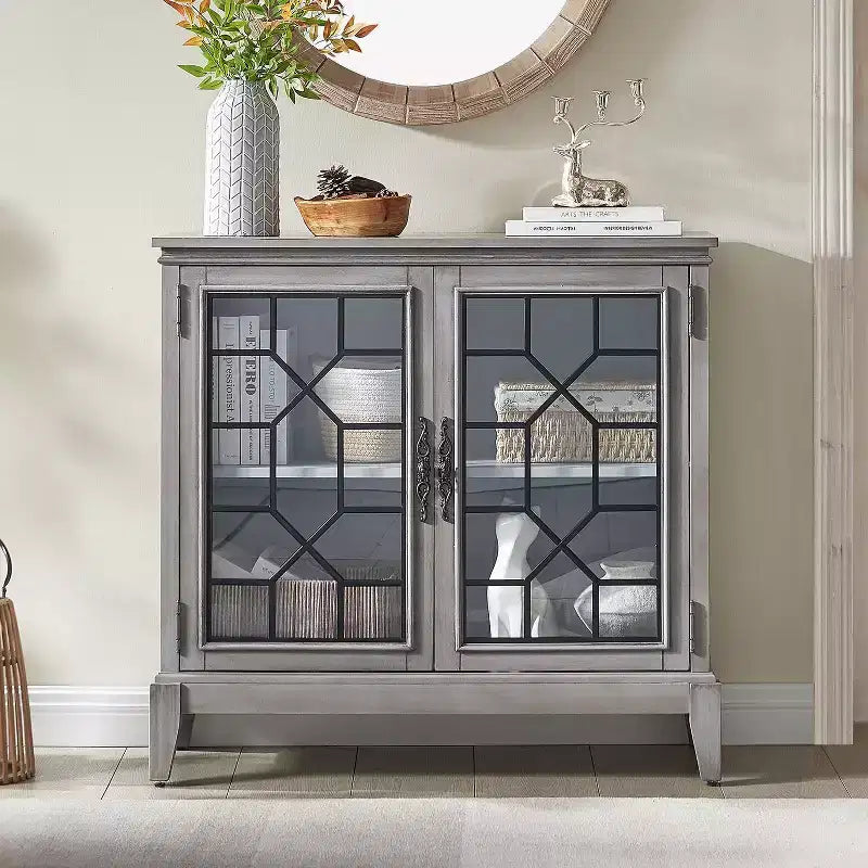 36" Wide Accent Cabinet with 2 Doors, Vintage Style Storage Cabinet with Solid Wood Legs