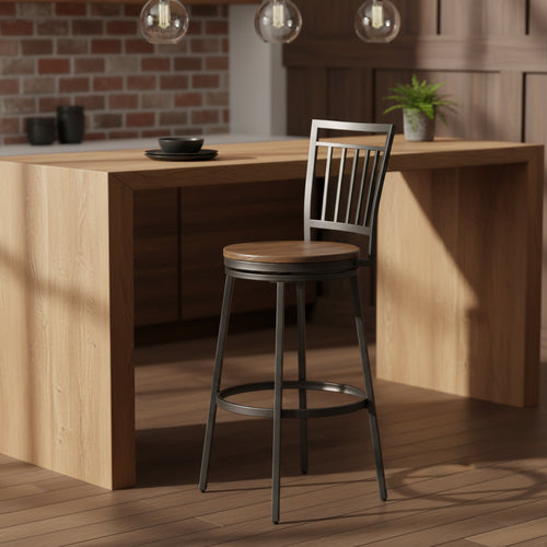 Stockton 25 Metal Swivel Stool - Slate Grey - Golden Oak Seat