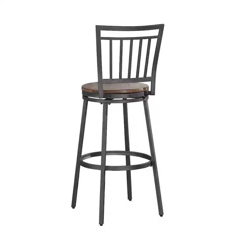 25" Metal Swivel Stool, Slate Grey with Golden Oak Seat