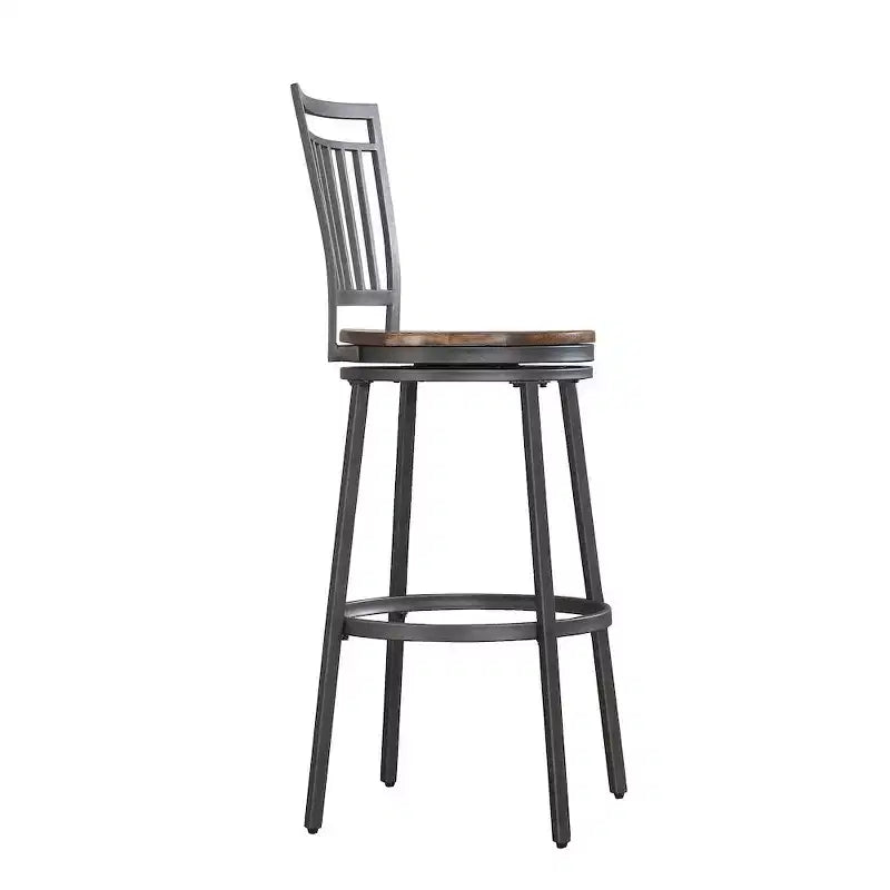 25" Metal Swivel Stool, Slate Grey with Golden Oak Seat