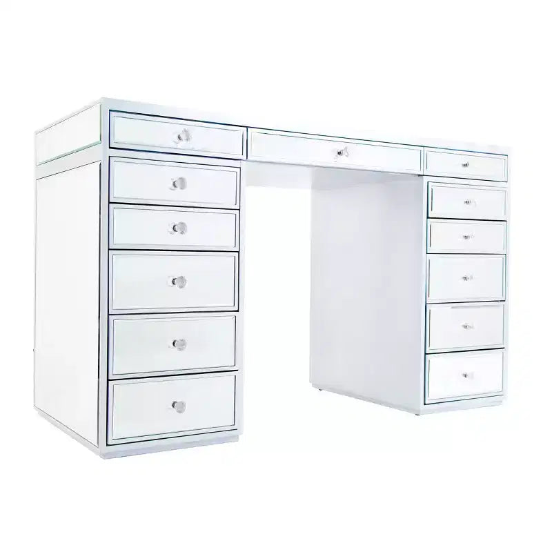 Premium Mirrored Vanity Table with Crystal Knobs and Mirror Drawers