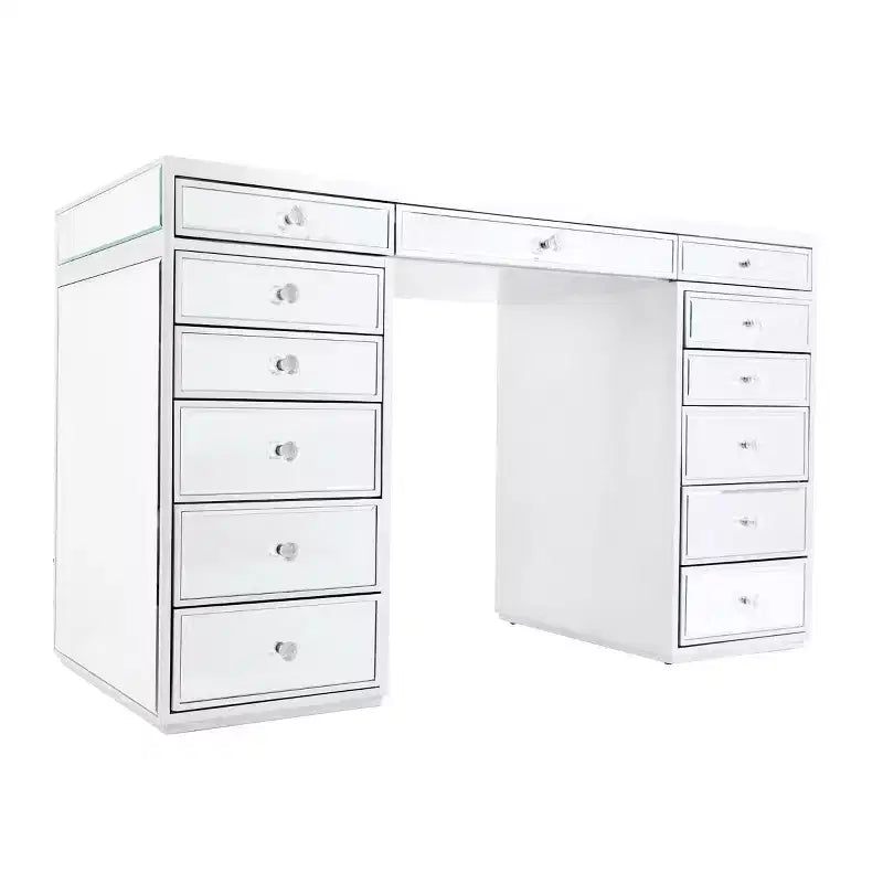 Premium Mirrored Vanity Table with Crystal Knobs and Mirror Drawers