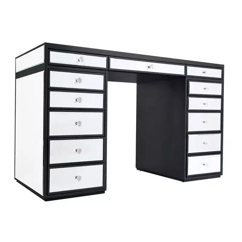 Premium Mirrored Vanity Table with Crystal Knobs and Mirror Drawers