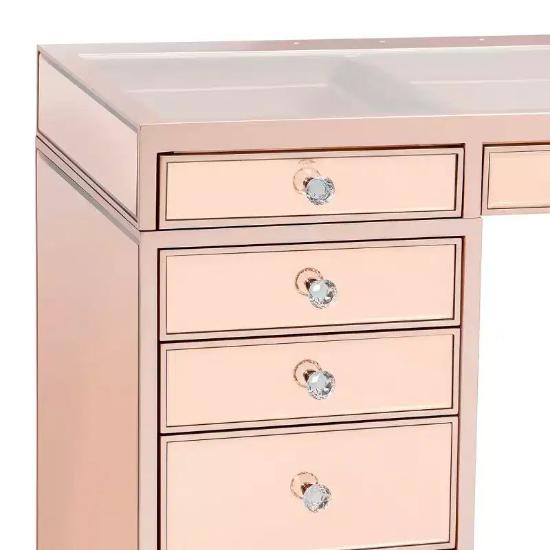 Premium Mirrored Vanity Table with Crystal Knobs and Mirror Drawers