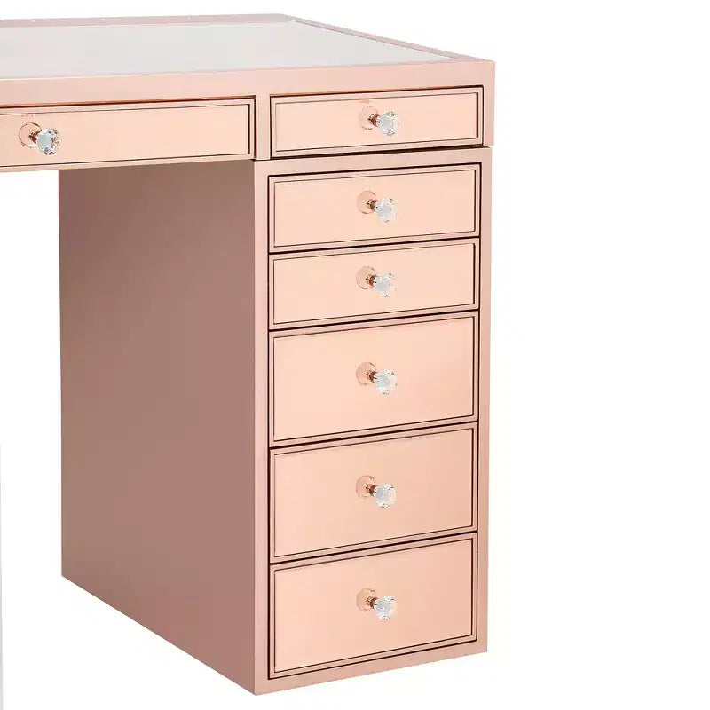 Premium Mirrored Vanity Table with Crystal Knobs and Mirror Drawers
