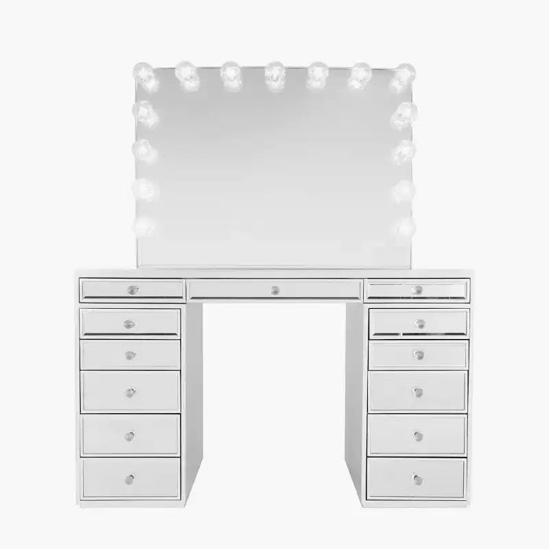 Premium Mirrored Vanity Table with Crystal Knobs and Mirror Drawers