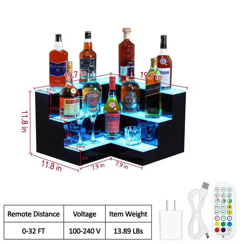Drankfles Displayplank, 3-lagen 20-inch acryl verlichte flesdisplay met afstandsbediening en app-bediening