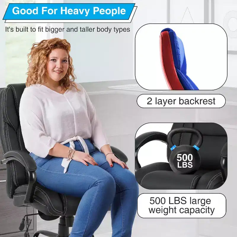 Big and Tall Office Chair 500lbs, Executive Computer Chair with Lumbar Support